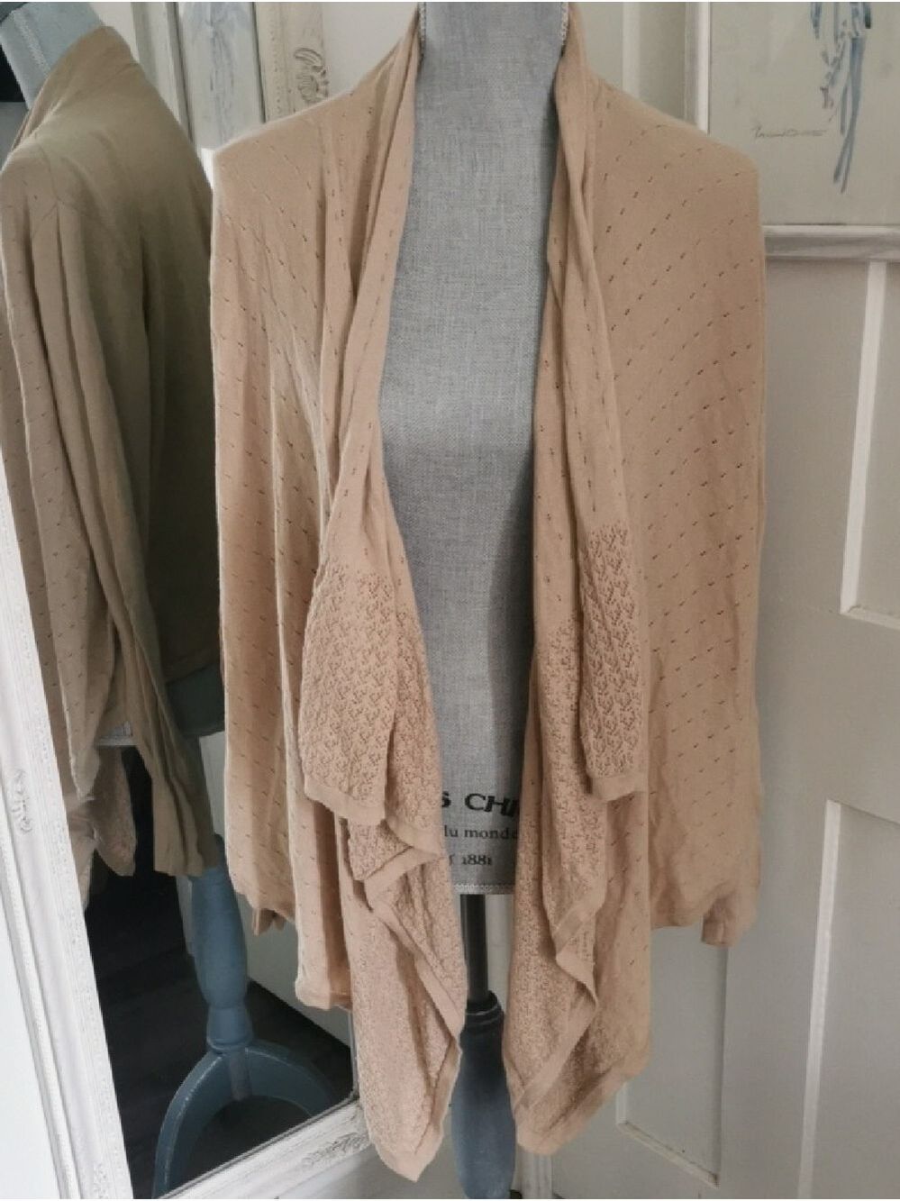 Womens Beachy Boho Open Knit Cardigan Pointelle Knit Pattern. L
